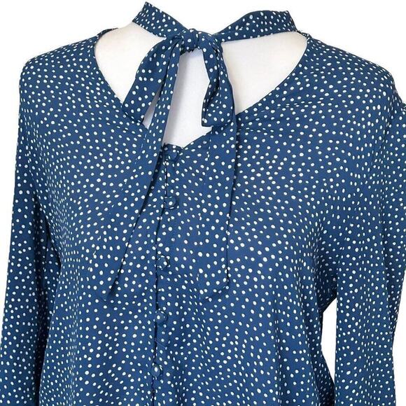 Lulus On The Spot Polka Dot Blue White Women's Blouse Size S #H1499 - Picture 1 of 8